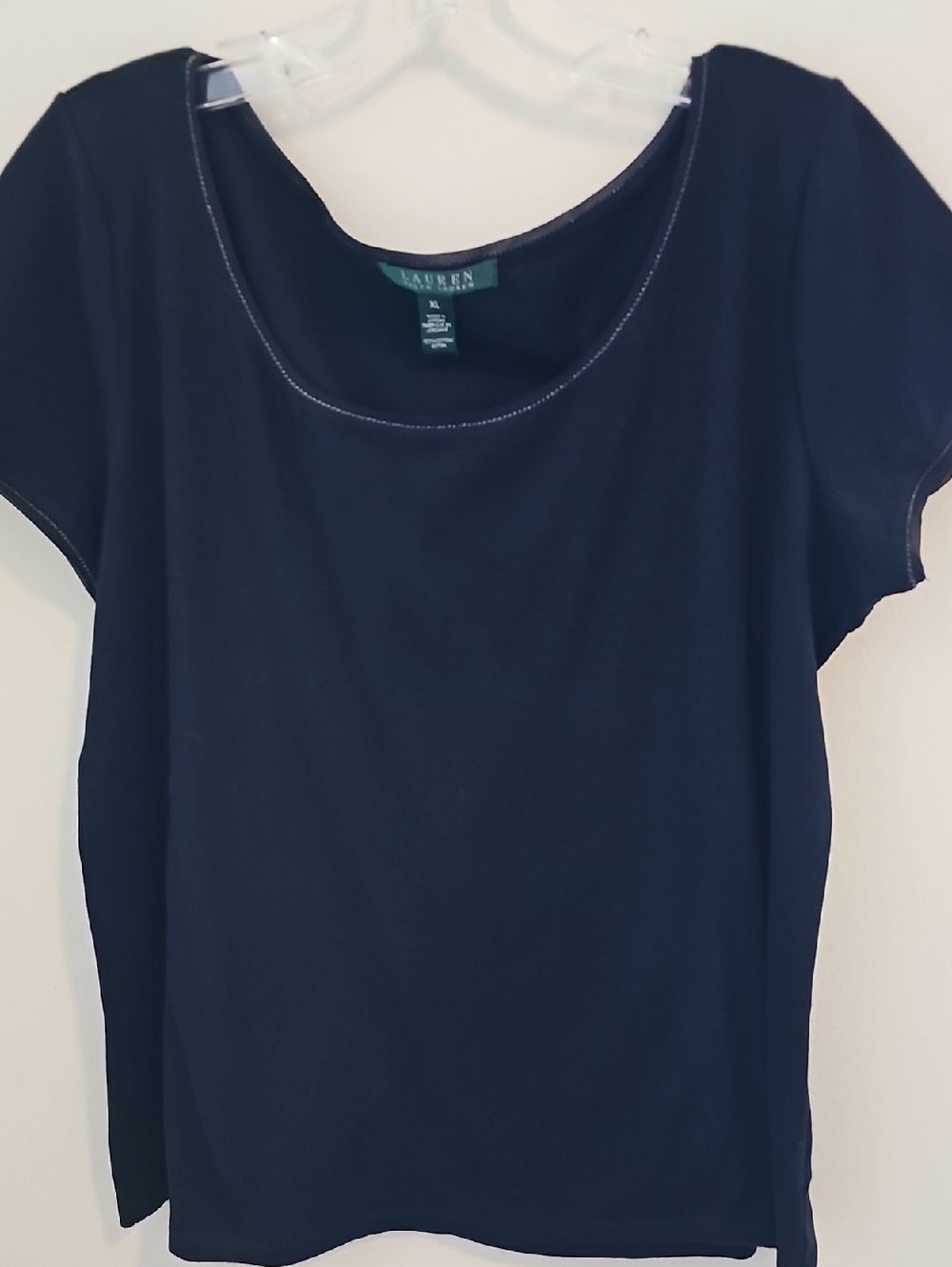 Lauren Ralph Lauren Black Short Sleeve Scoop Neck Top - Classic Tee Size XL